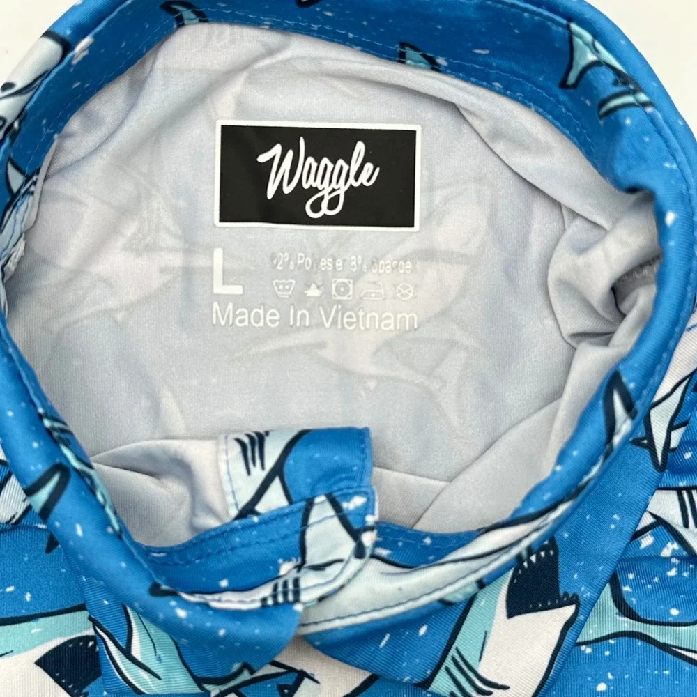 Waggle Golf Polo Shirt Mens Large Blue Shark Attack Short Sleeve Performance - Picture 4 of 10